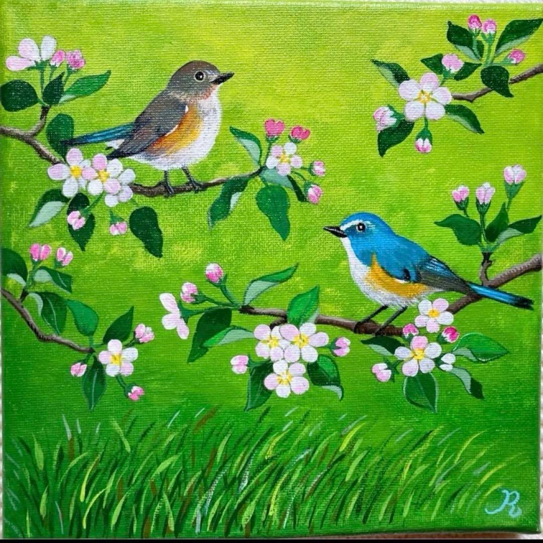 ご依頼品2点、風景画、アクリル画、原画 「朝日を浴びる富士山と茶畑」