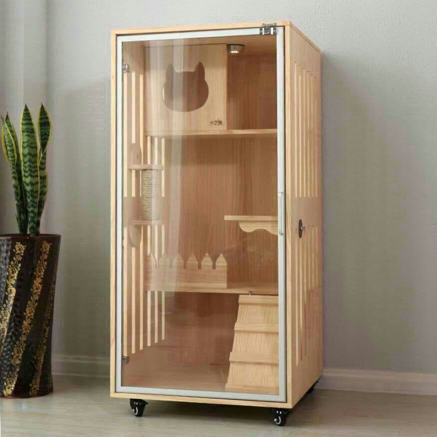 豪華ペット別荘 猫ハウス 透明なドア 通気性 室内用 キャット