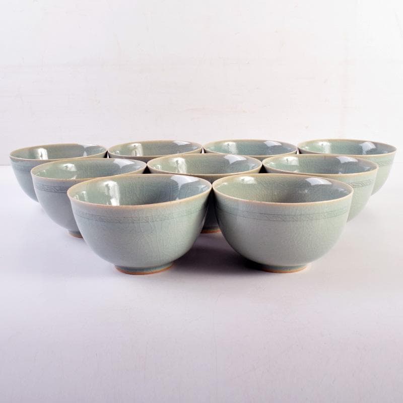 茶道具 石山窯 梁金錫作 高麗青磁 茶碗 九客 共箱 M R8811B - メルカリ