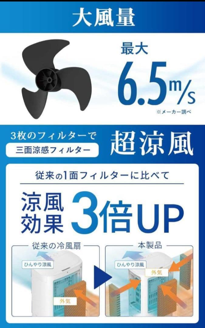 QUADS 冷風扇 上部給水式 大容量水タンク10L 2025年製