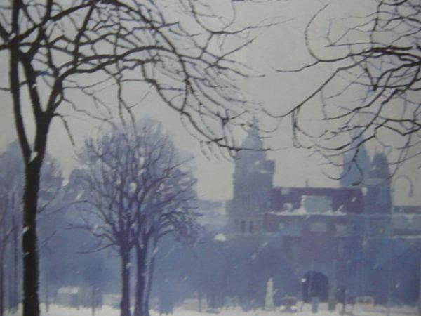 吉崎 道治 【雪の広場】 希少画集画、状態良好、新品高級額装付