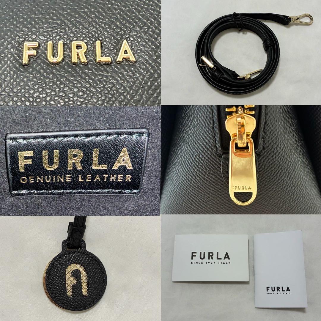 【未使用級/カード付】フルラ ミネルヴァ 2way ハンドバッグ レザー 黒