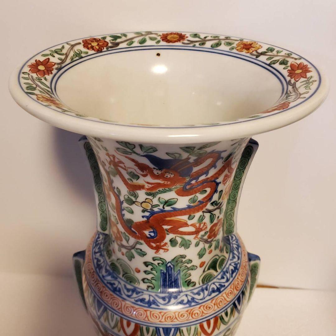 中国古玩 大明萬曆年製 尊式 色絵花瓶 美術品・アンティーク・コレクション