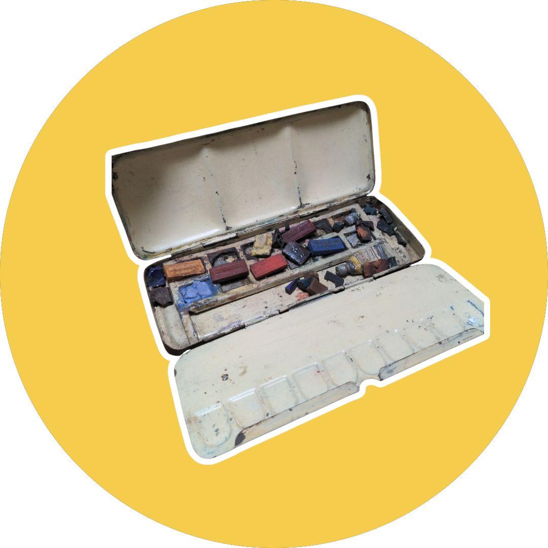 千円値引 フランスアンティーク 水彩絵具パレット 金属製 - 日本の