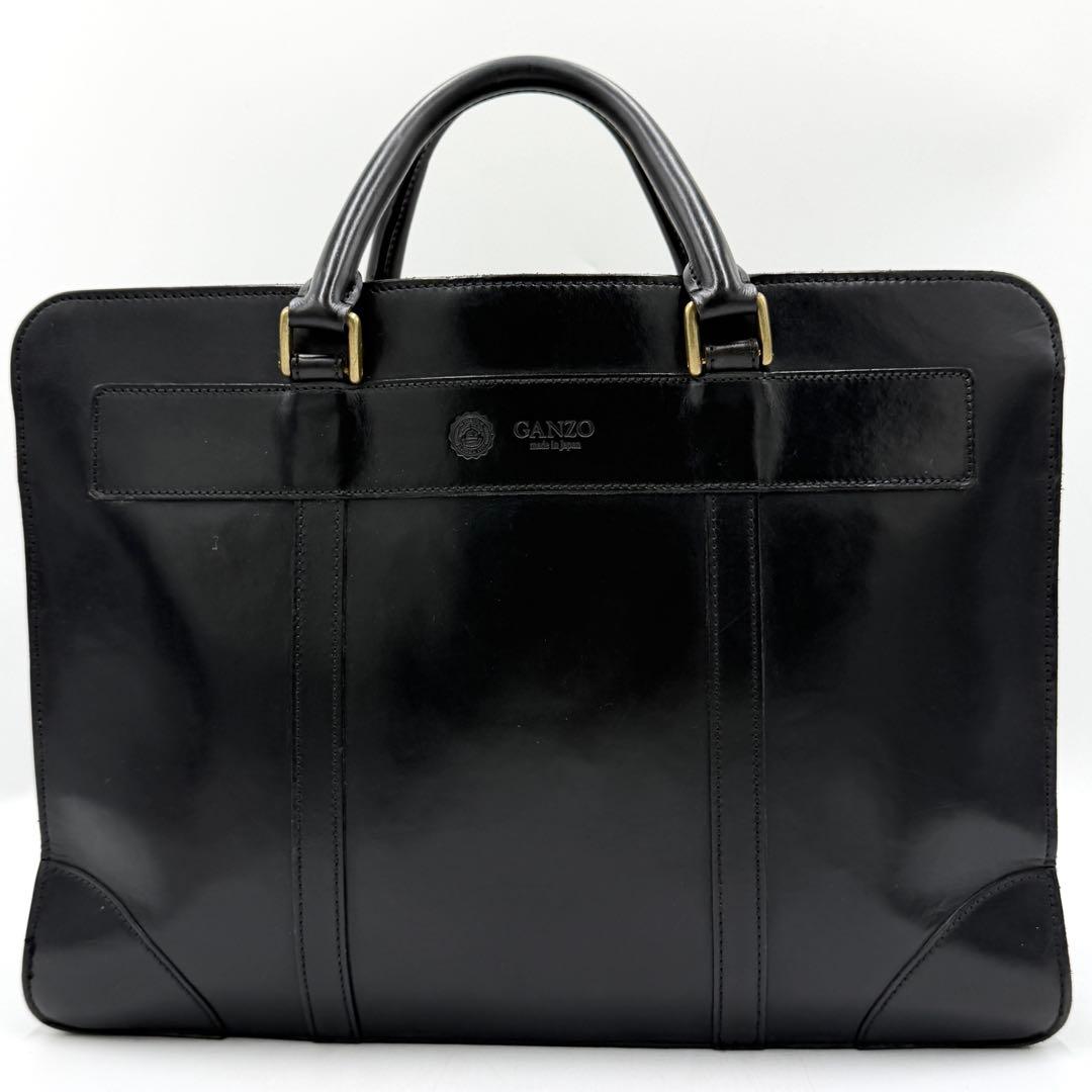 【良品】ガンゾ ブリーフケース ビジネス GUD ブライドルレザー ブラック