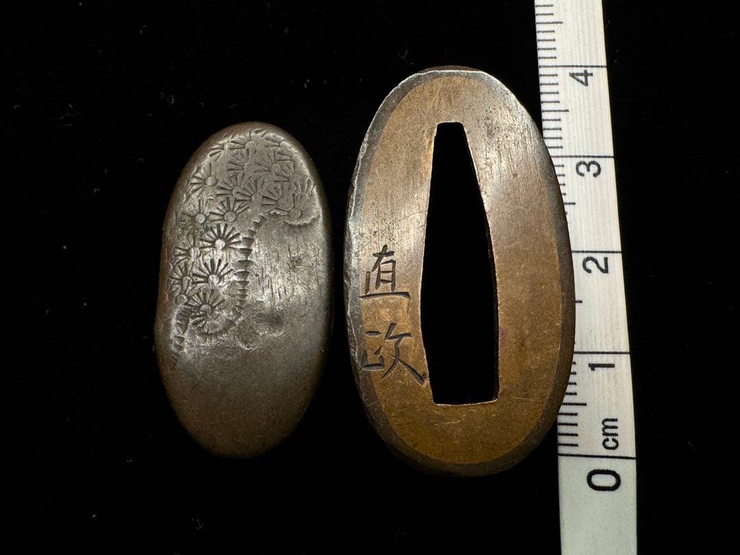 縁頭 赤銅地 人物図 在銘 直政 拵 日本刀 刀装具 骨董 古美術