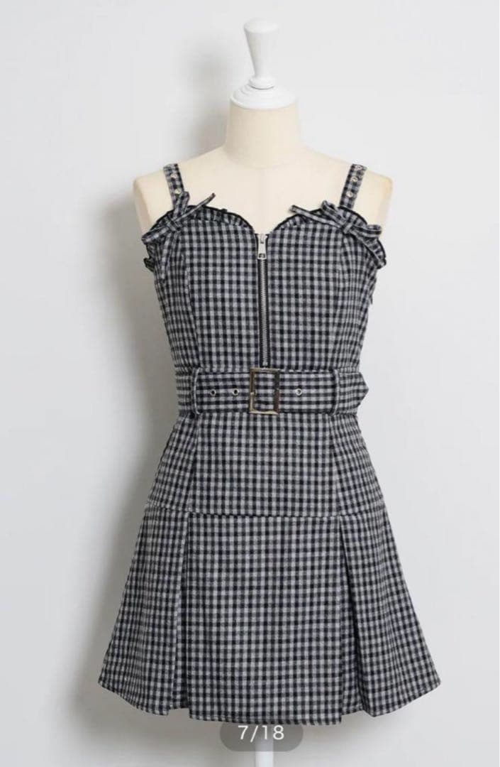 pium フロントファスナージャンパースカート ギンガム