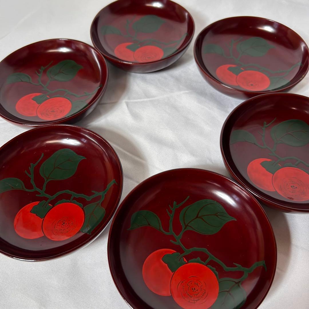 柿の柄がとても美しい【明治時代】の輪島塗 小皿 6枚