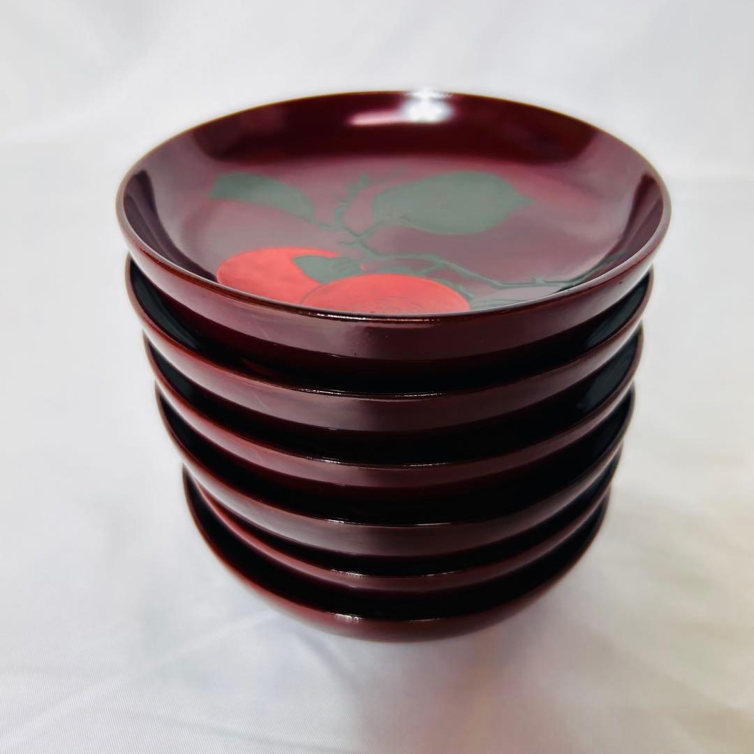 柿の柄がとても美しい【明治時代】の輪島塗 小皿 6枚