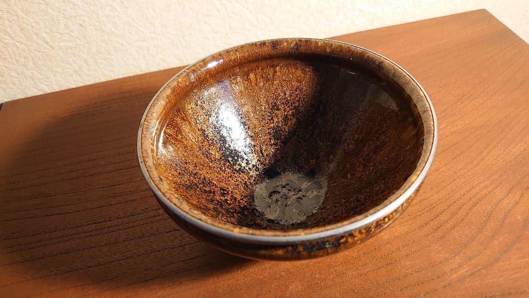 天目茶碗 銀縁 抹茶碗 茶道具 お碗 飴釉 李朝 古玩 アンティーク陶器 1