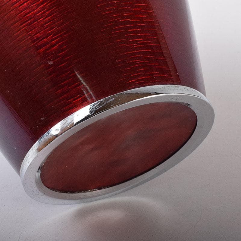 七宝焼　安藤七宝店造　赤透　薔薇文　花瓶　共箱　7891C