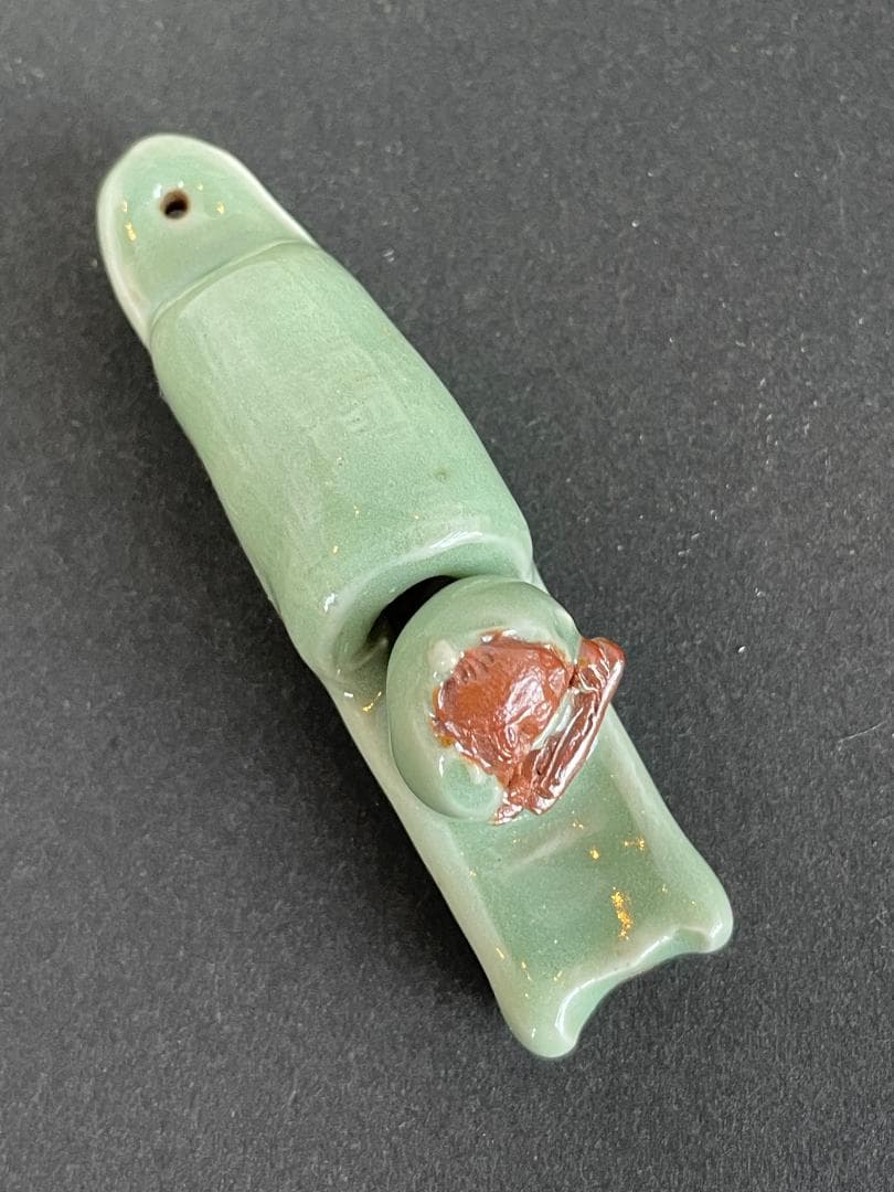 七官 青磁 豆人形 舟上人物式 香炉 香合 唐船 銘有 共箱 茶道具