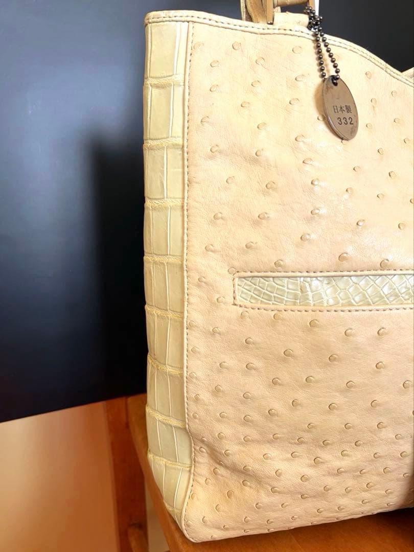 【希少色/レア】JRA公認 オーストリッチ クロコハンドバッグ日本製332