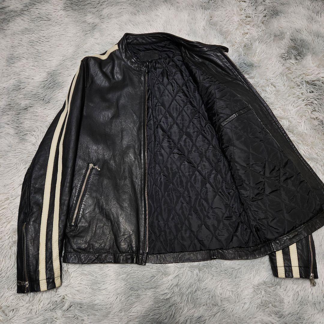 み*け様 vintage 牛革 白ライン シングルライダースジャケット レザージ