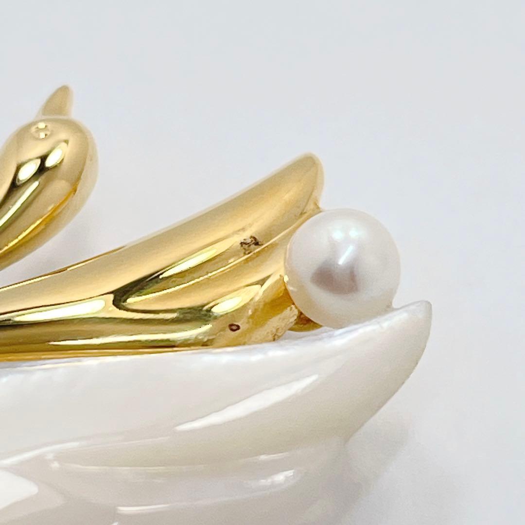 田崎真珠 TASAKI タサキ パール ブローチ スワン 白鳥 シェル