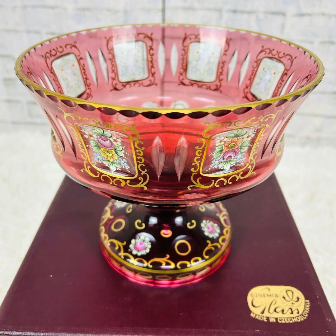 BOHEMIA チェコスロバキア製 ピンクガラス フラワーベース 金彩 グラス