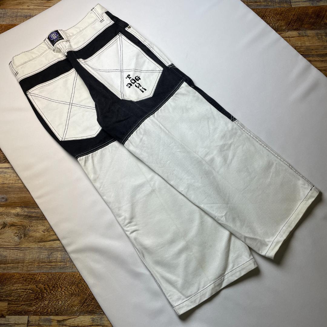 ドッグタウンバギーデニム白黒極太w31刺繍b系ストリートブラック