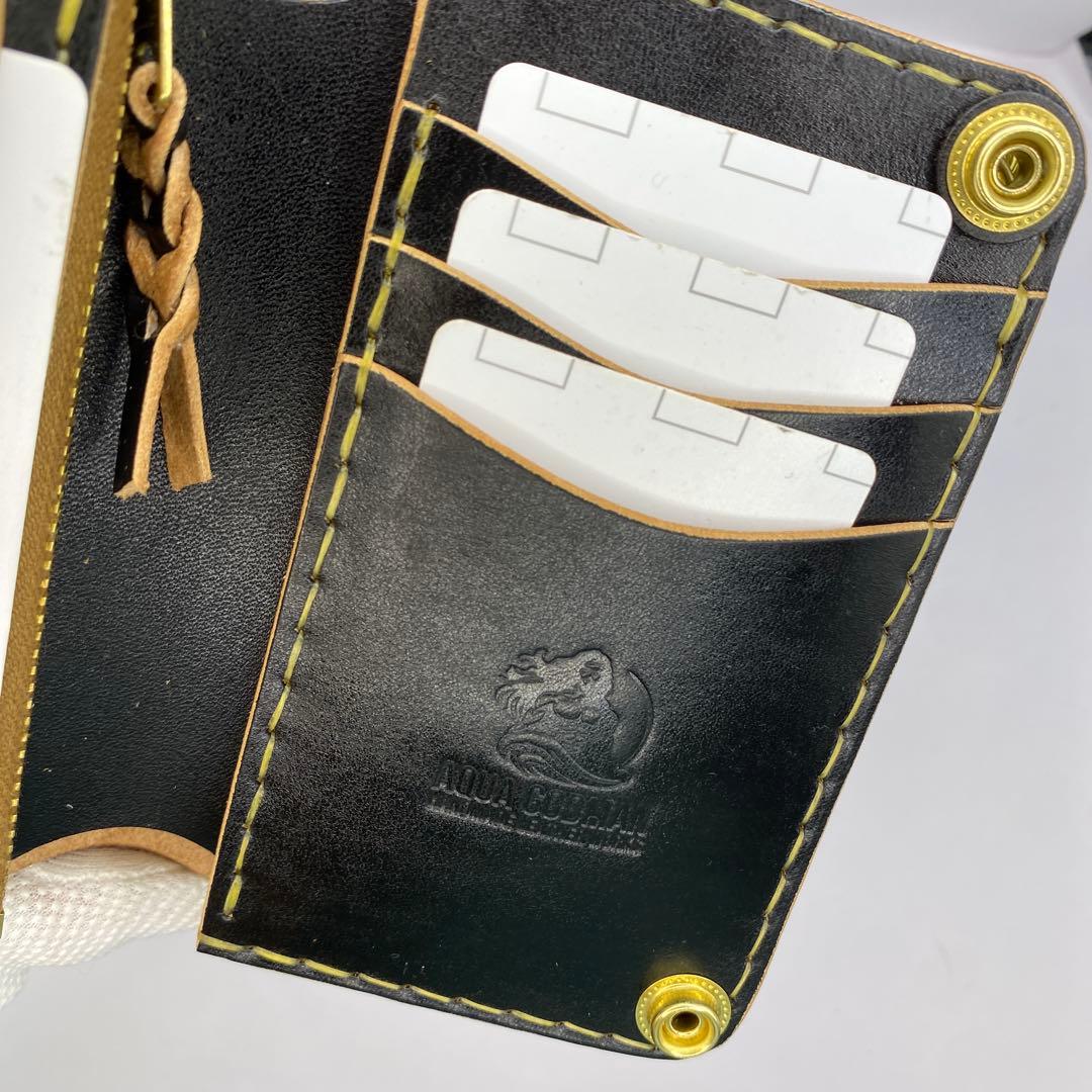 左小銭verお札折らずに収納できる無骨な手染めミドルトラッカーウォレット BTW