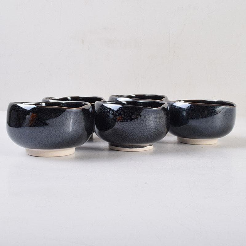 和食器 茶懐石 小杉焼 栄一窯 油滴天目釉 小鉢 五客 共布