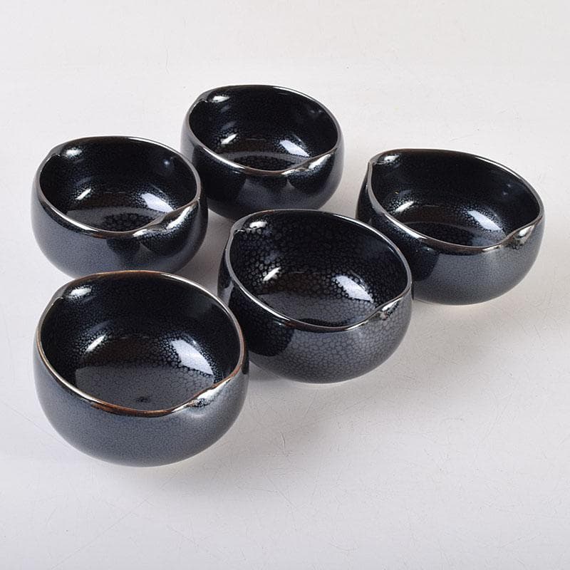 和食器 茶懐石 小杉焼 栄一窯 油滴天目釉 小鉢 五客 共布