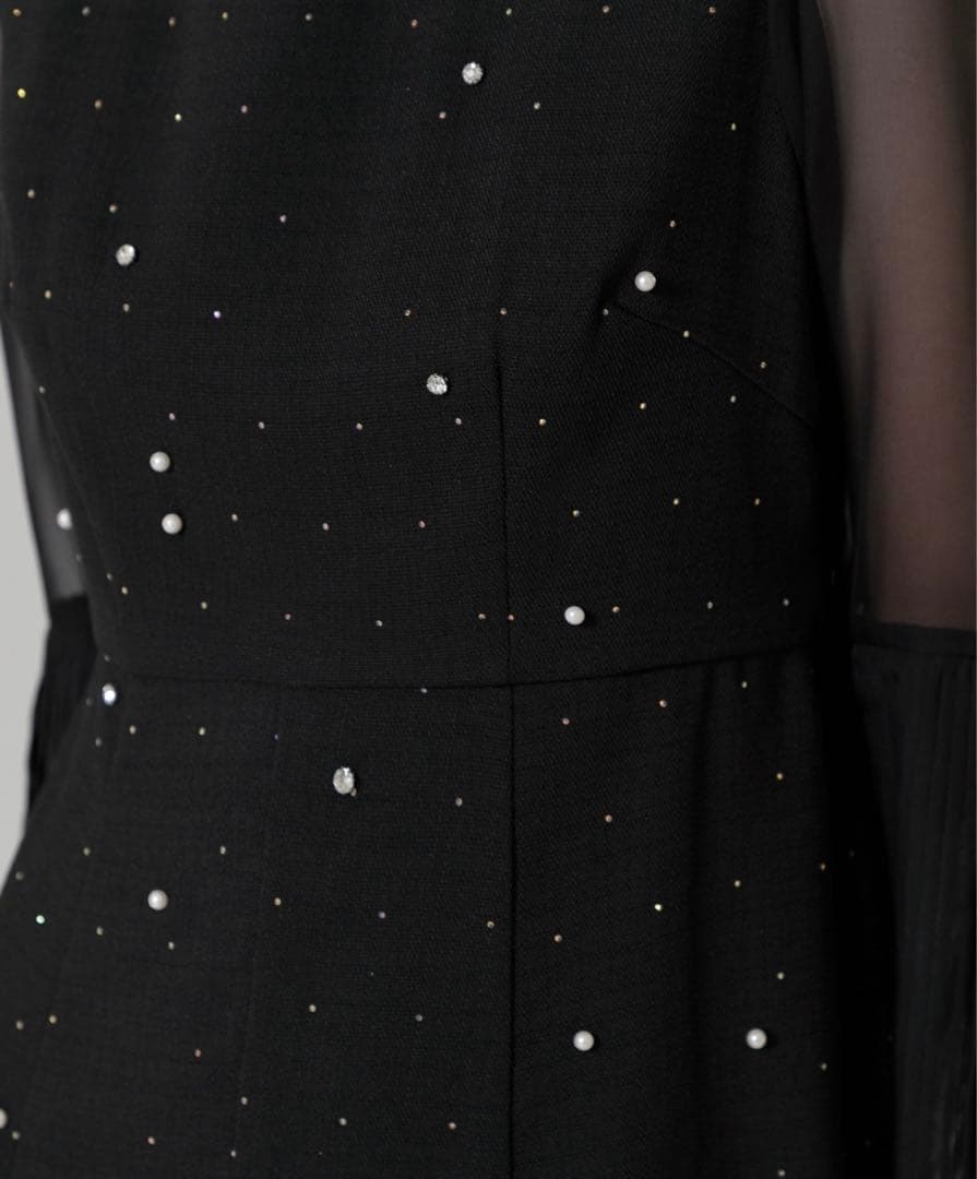 Leja パールビジュー付き透け感プリーツフレアスリーブビーズマーメイドドレス