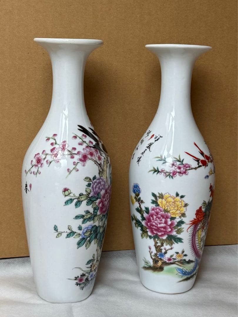 磁器 粉彩工芸 伝統的な中国のセラミック花瓶 ペア