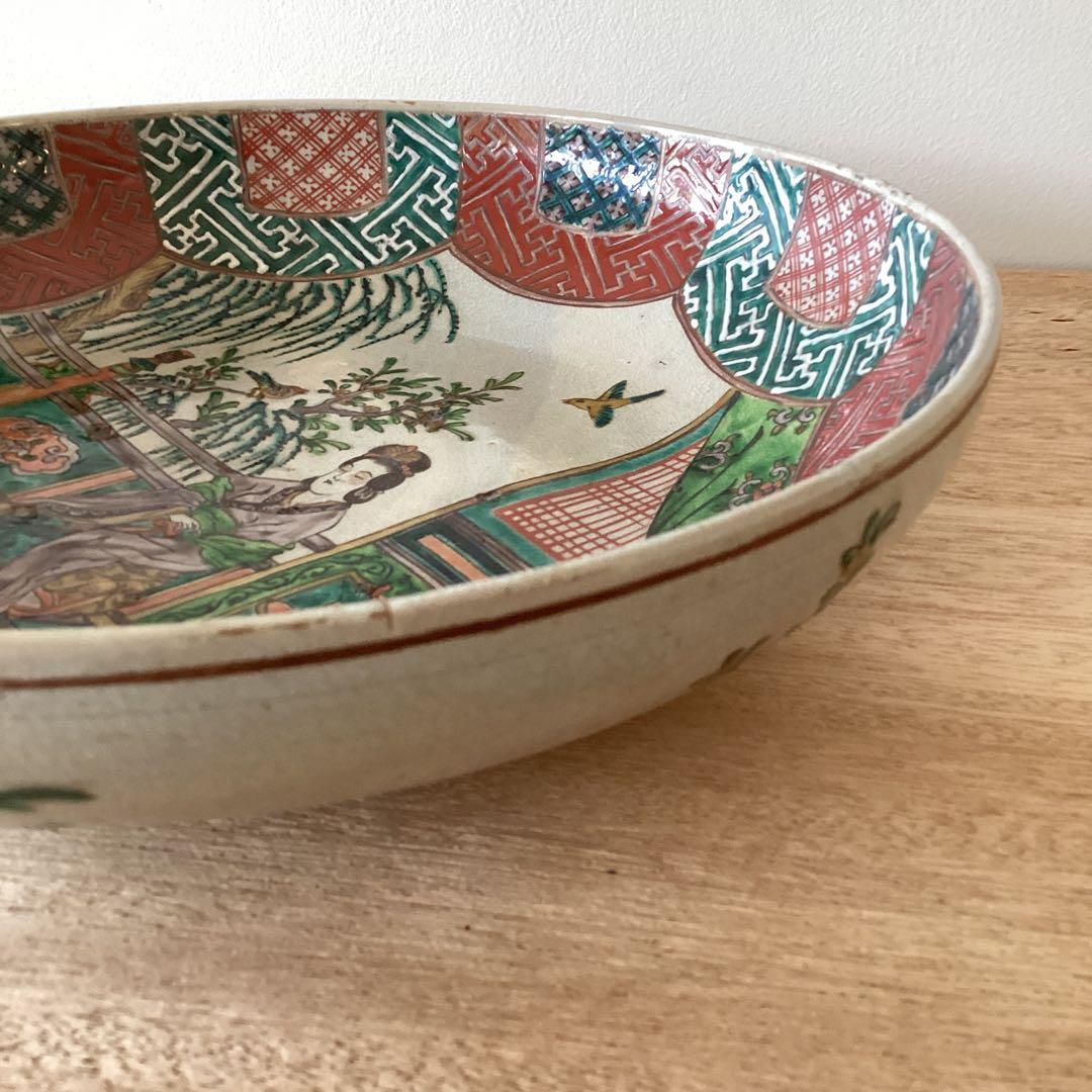 35㎝　貴婦人図　色絵大皿　飾り絵皿　時代物　当時物　有田焼　九谷焼　中国美術