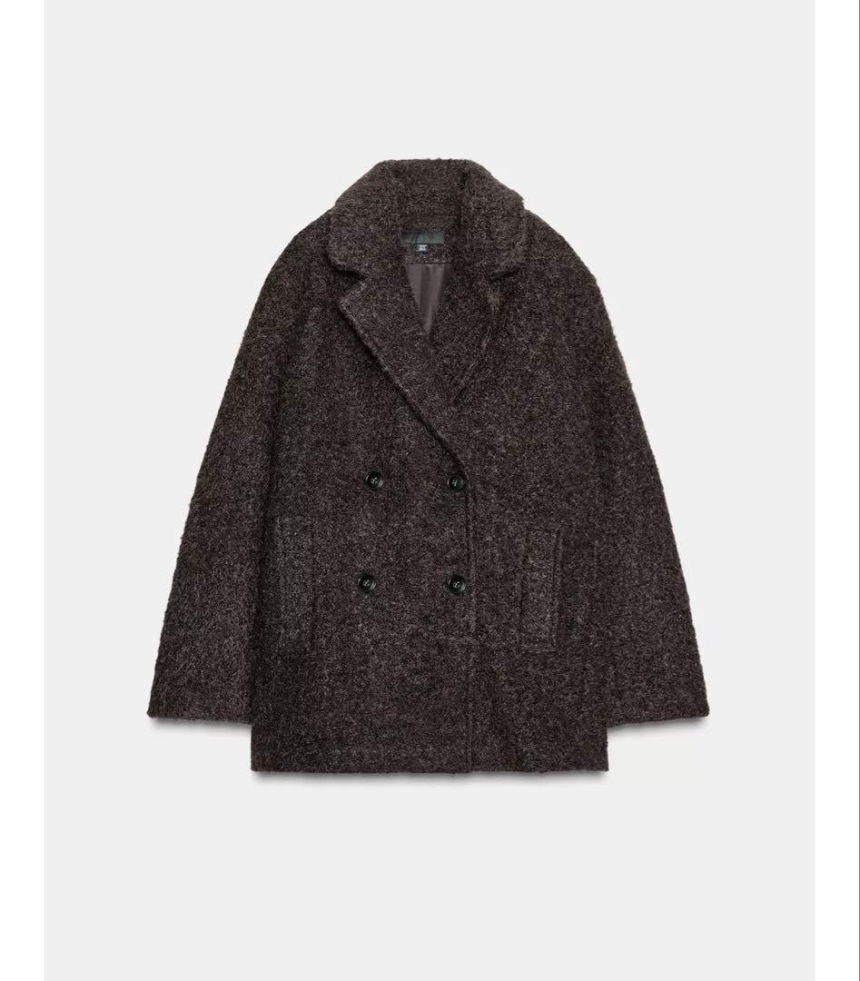 タグ付き新品☆ZARAのブークレダブルブレストミディ丈コート☆XSサイズ