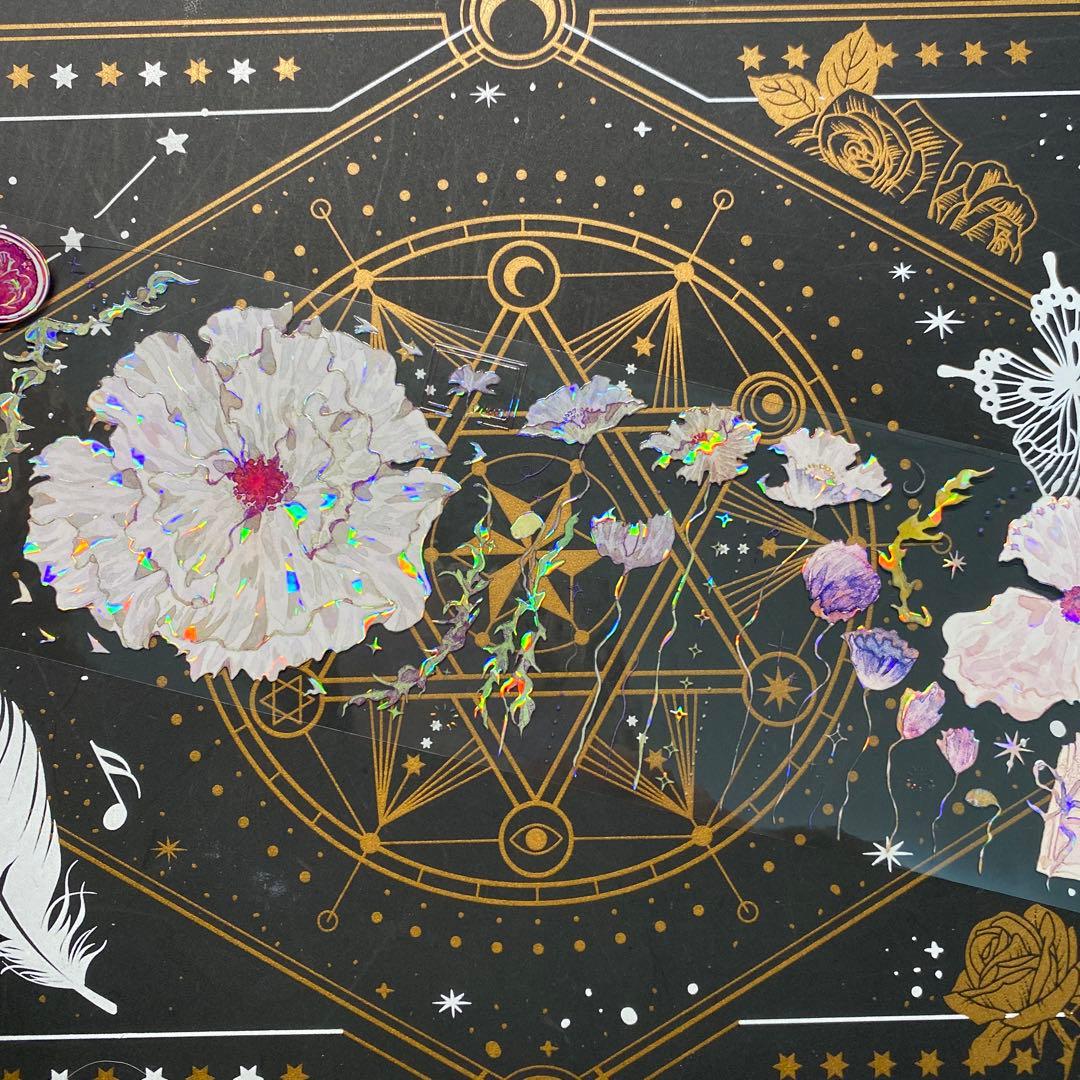 9223】海外 マステ 中古巻 貝殻光マスキングテープ お花系 ヒナゲシ