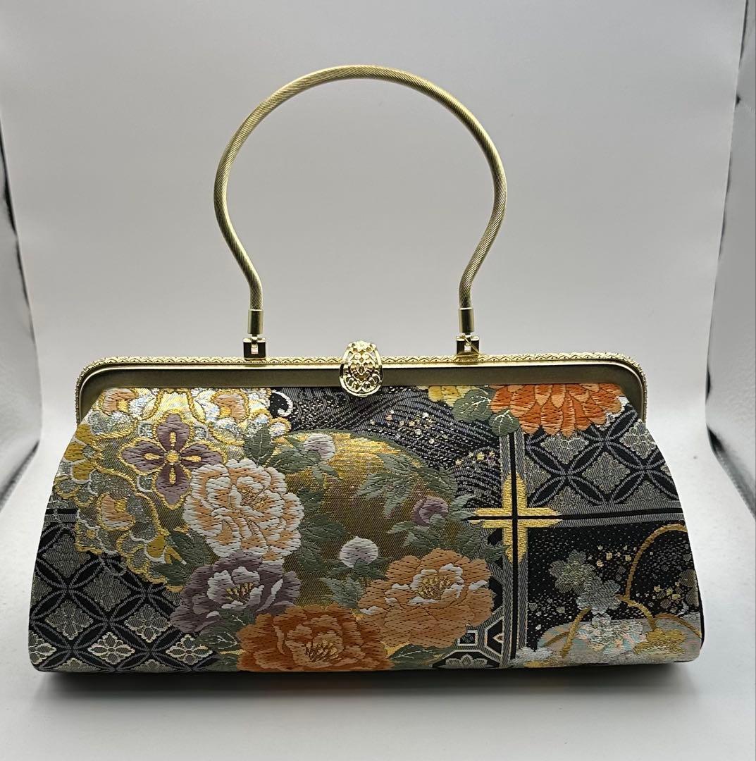 正絹帯地　金手横長草履バックセット　Fサイズ