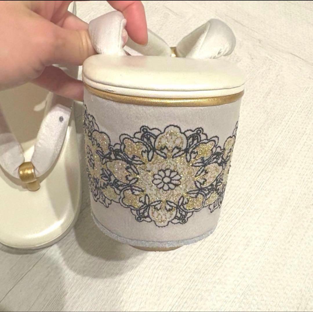 花柄刺繍 和装用バッグと下駄セット