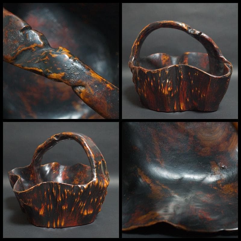 大きな自然木切株 変木 奇形木 くり抜き バスケット籠 カゴ 花籠果物籠