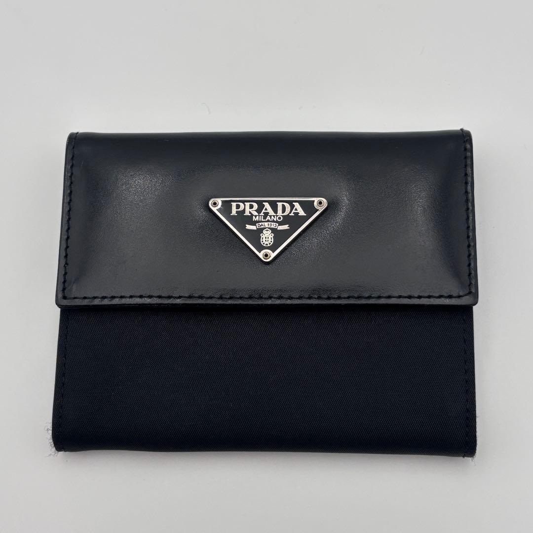 【美品】PRADA プラダ レザー×ナイロン 小銭入れ 財布 ブラック