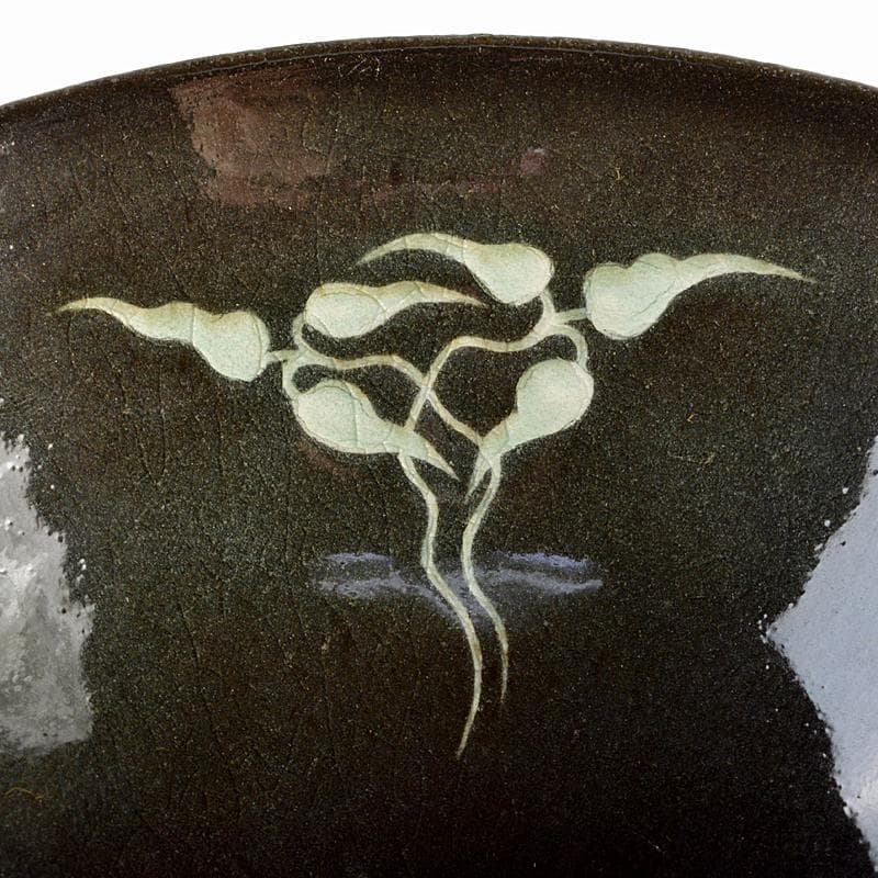 韓国人間文化財 柳海剛（柳根瀅）作 象嵌花文 茶碗 共箱 F R5974