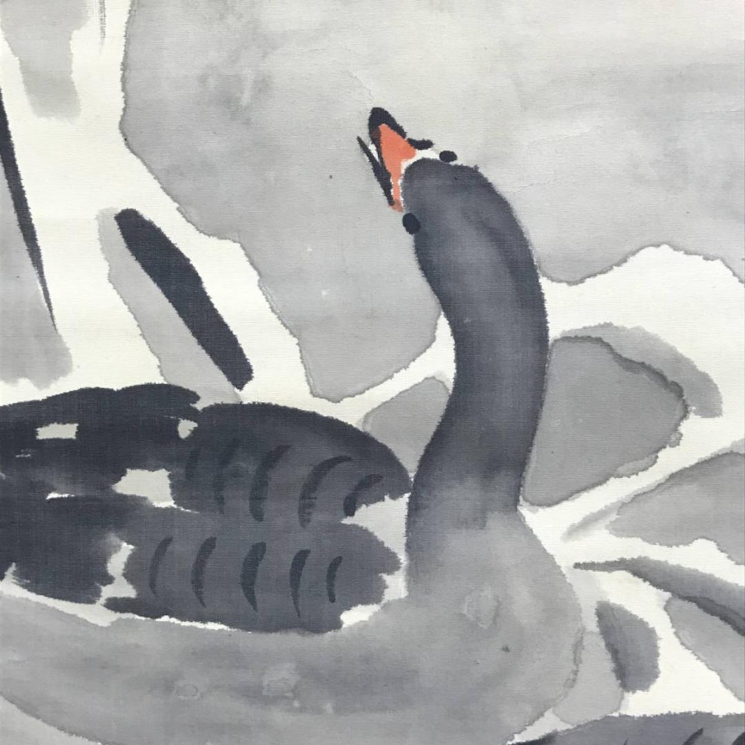 真作】上田丹厓/雪中芦雁図/花鳥図/雁図/掛軸/名家