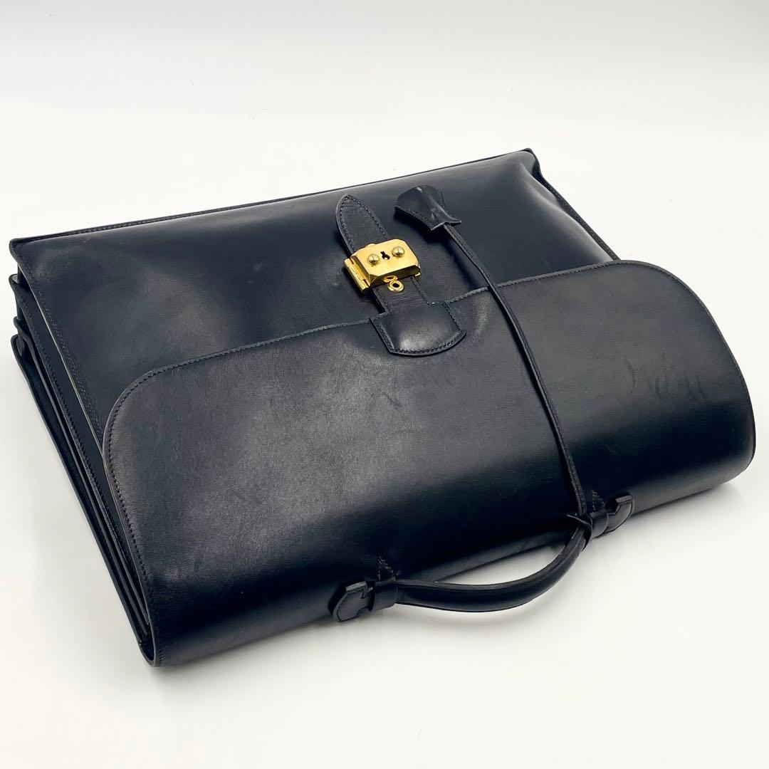 HERMES エルメス サックアデペッシュ41 ボックスカーフ ビジネスバッグ黒