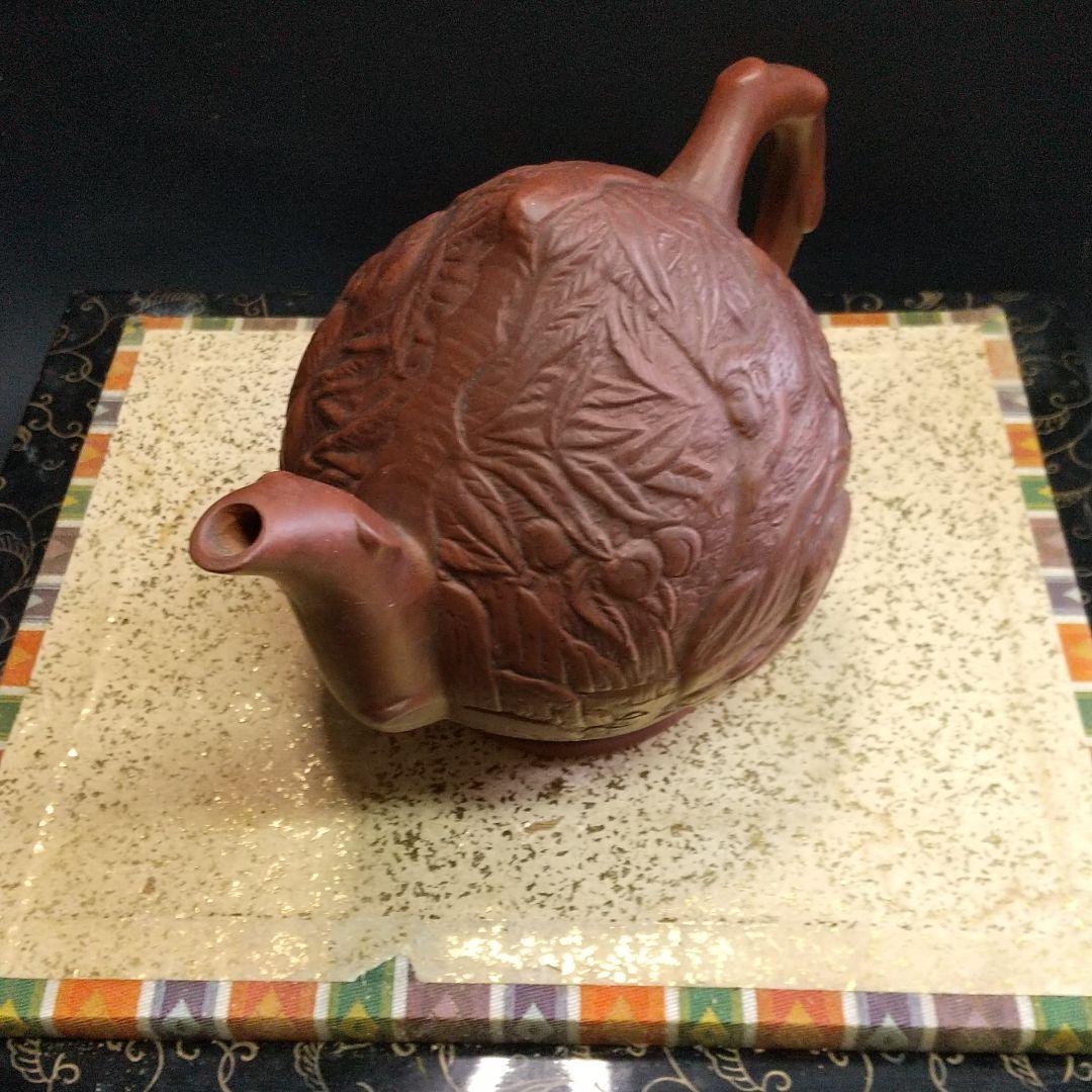 ※中国古美術/朱泥南瓜鼠紋茶壺/(底款有り)他2点/