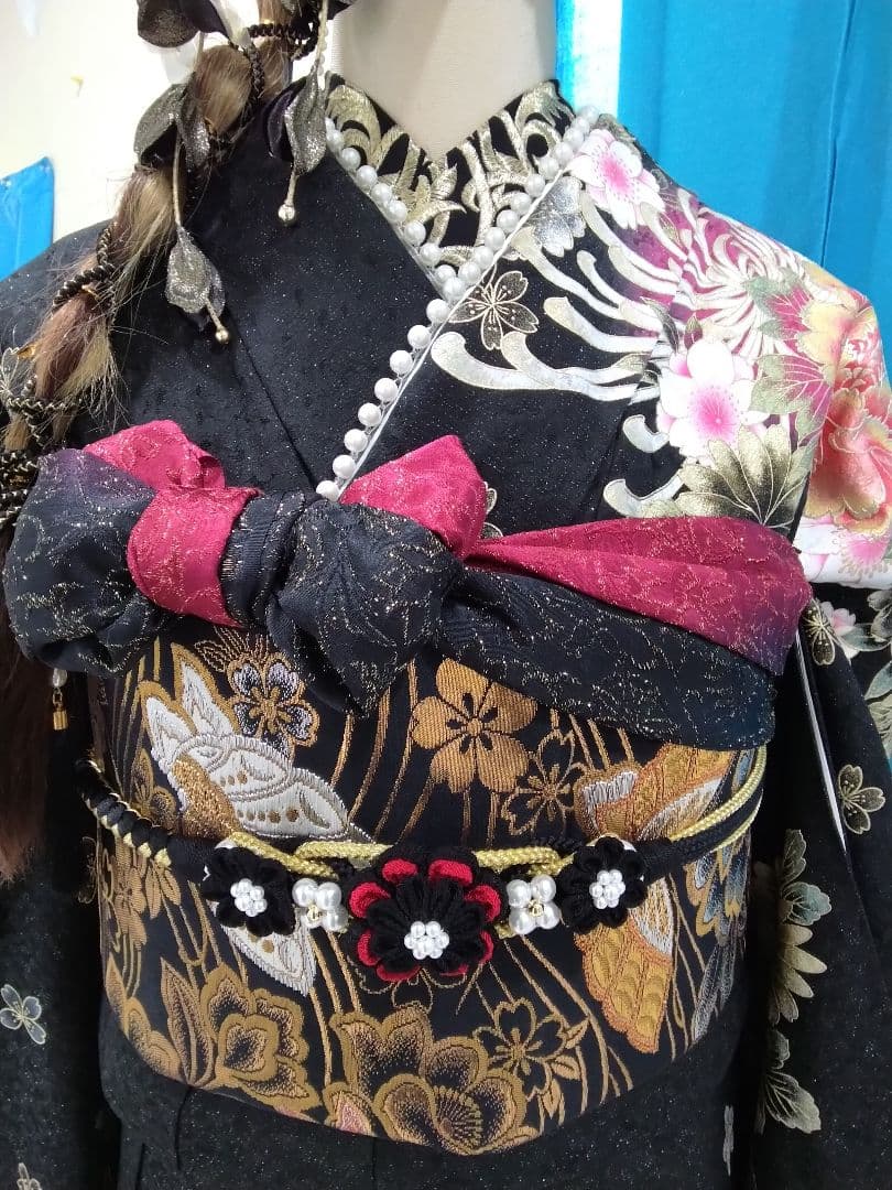 振袖フルセット、正絹振袖成人式、半襟重ね衿帯揚げ帯締め、西陣袋帯