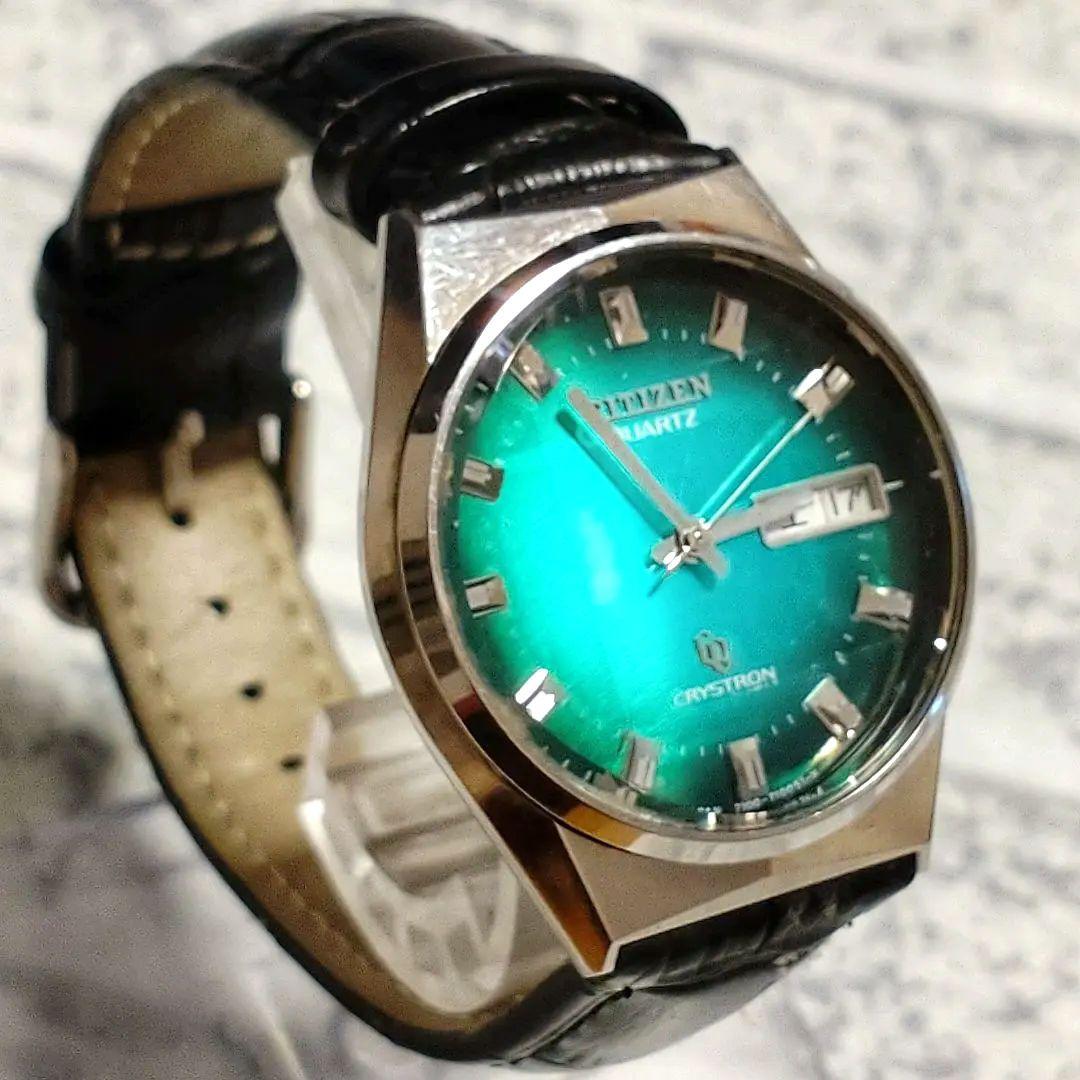 希少ヴィンテージ　シチズン　クオーツ　クリストロン　グリーン　デイデイト　稼働品