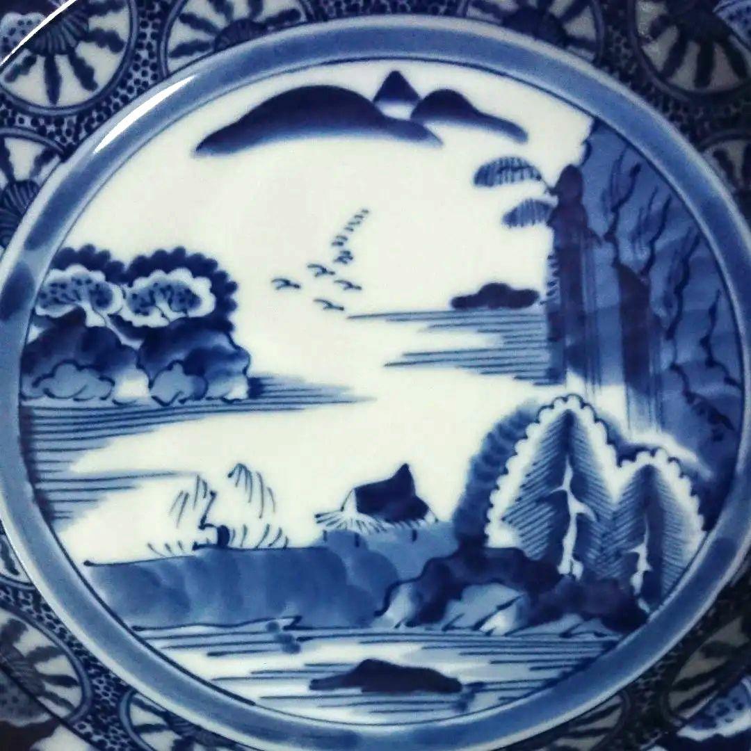 大判皿　龍峰　白×青　新品