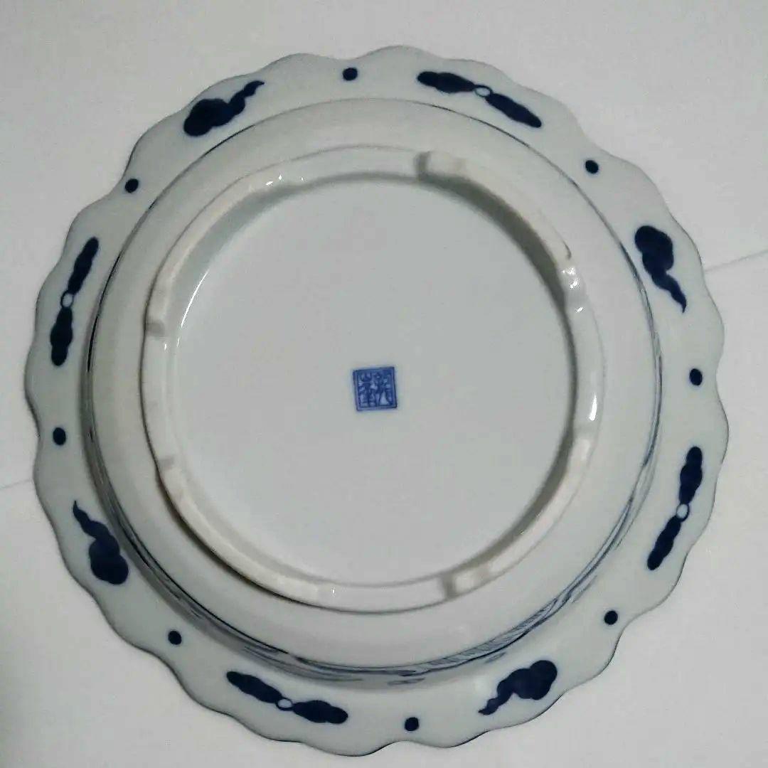 大判皿　龍峰　白×青　新品
