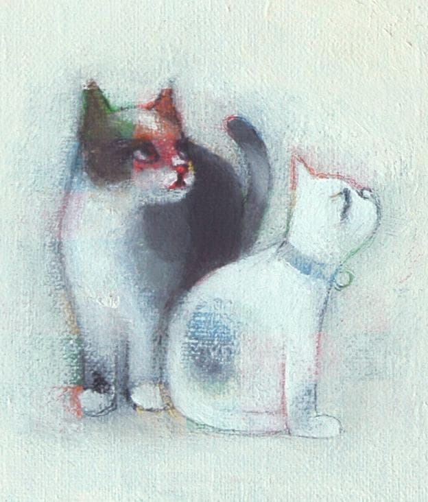 油絵 菅家令子 絵 絵画 インテリア 額付(黒) F4-030419 猫と女の子
