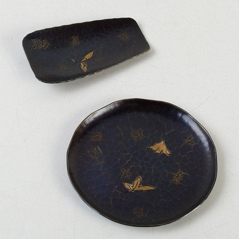 鎚打銅器 徳川 急須台セット 美幸堂 茄子形茶筒 2点まとめて