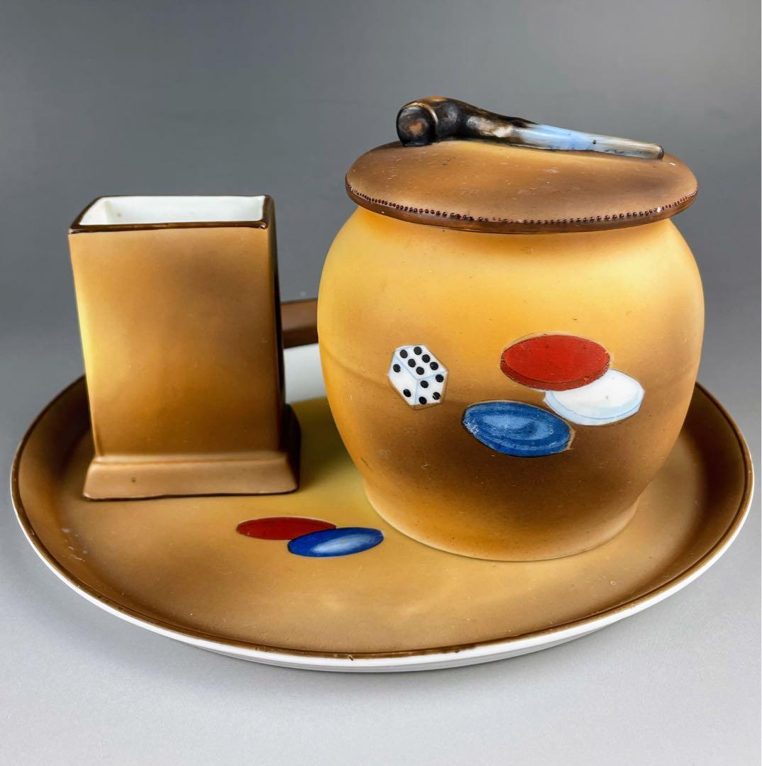 希少】オールドノリタケ トランプ紋 タバコ入れ マッチホルダー トレイ