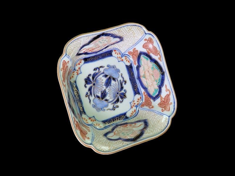 古伊万里　金襴手　獅子に牡丹の図　四方角向付　E990AS-CSb