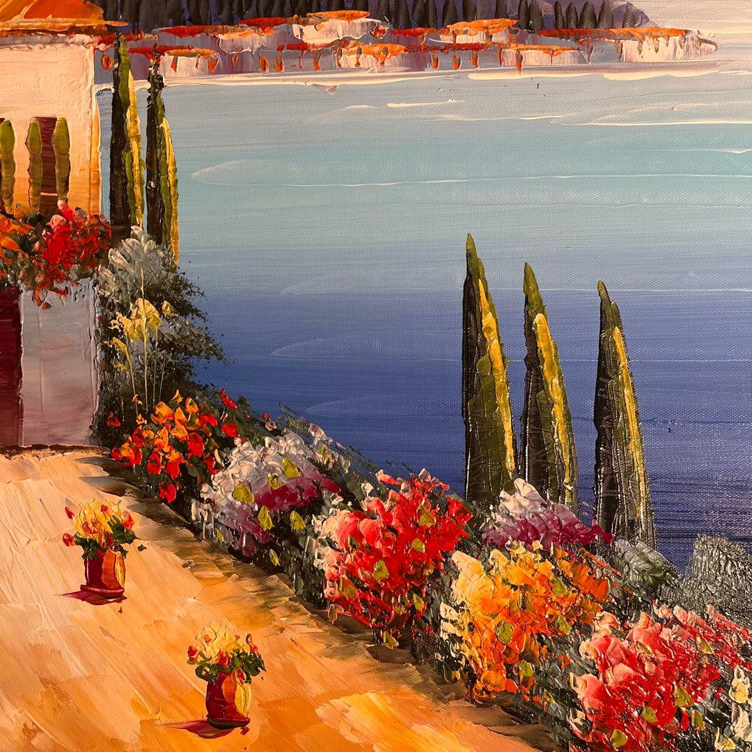 大型）手書き油絵 地中海の風景 肉筆絵画 インテリア 油彩画 美術品