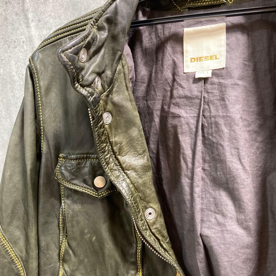DIESEL ディーゼル ライダースジャケット レザージャケット カーキ