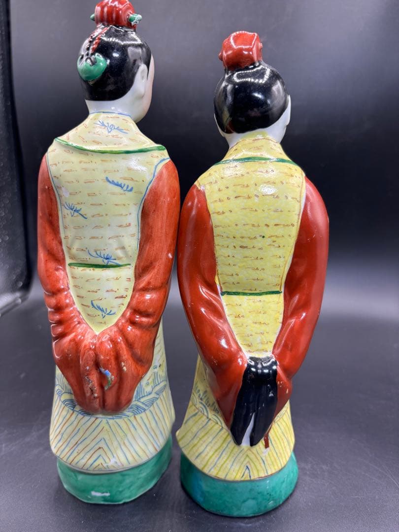 中国美術 古玩 色絵陶人形 陶器人形 高さ約25cm 置物 オブジェ 古董品