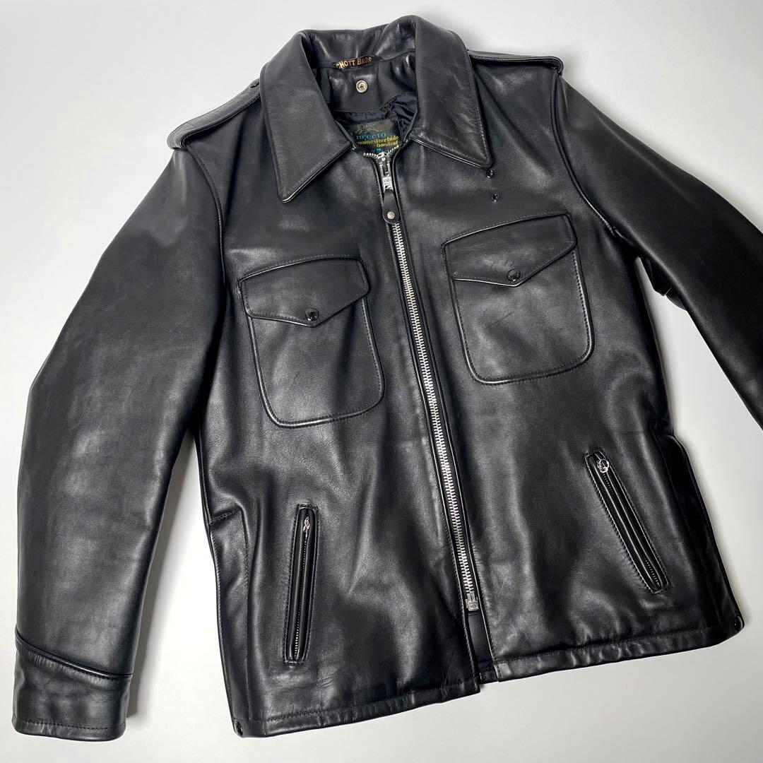 米国製】Schott レザージャケット 黒 40 ポリスマンジャケット 本革