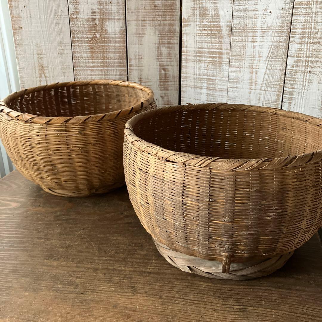 昭和レトロ 竹細工 片口ざる 竹ざる 4個セット 昭和レトロ 竹細工 片口